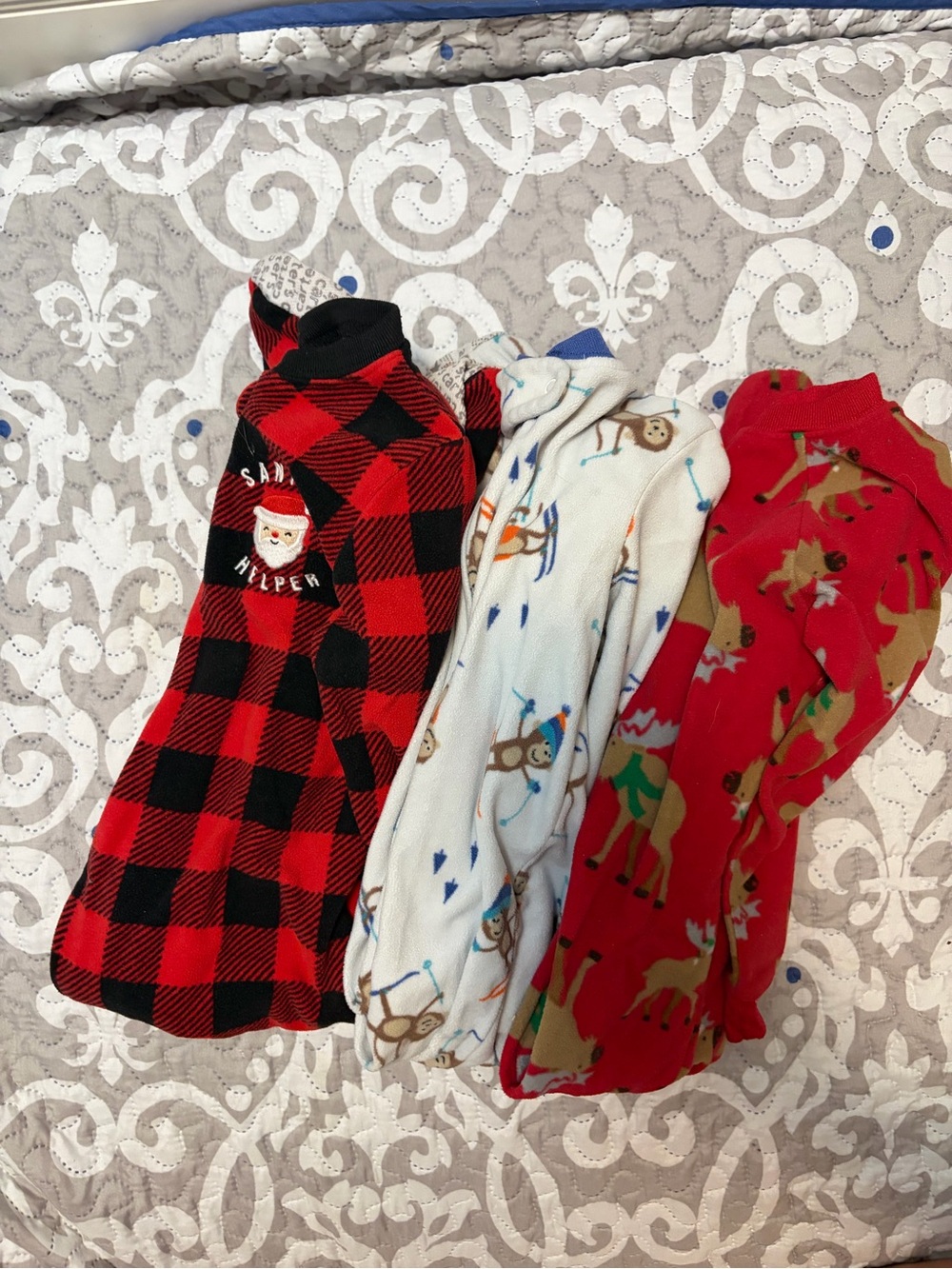 Kids Holiday Pajama Set - Red Buffalo Plaid, White Reindeer, Red Reindeer Prints